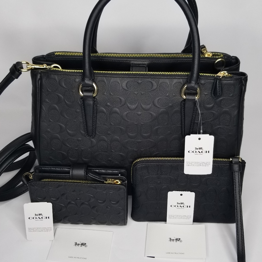 COACH 3PCS SET SIGNATURE BAG WALLET WRISTLET - Picture 8 of 10